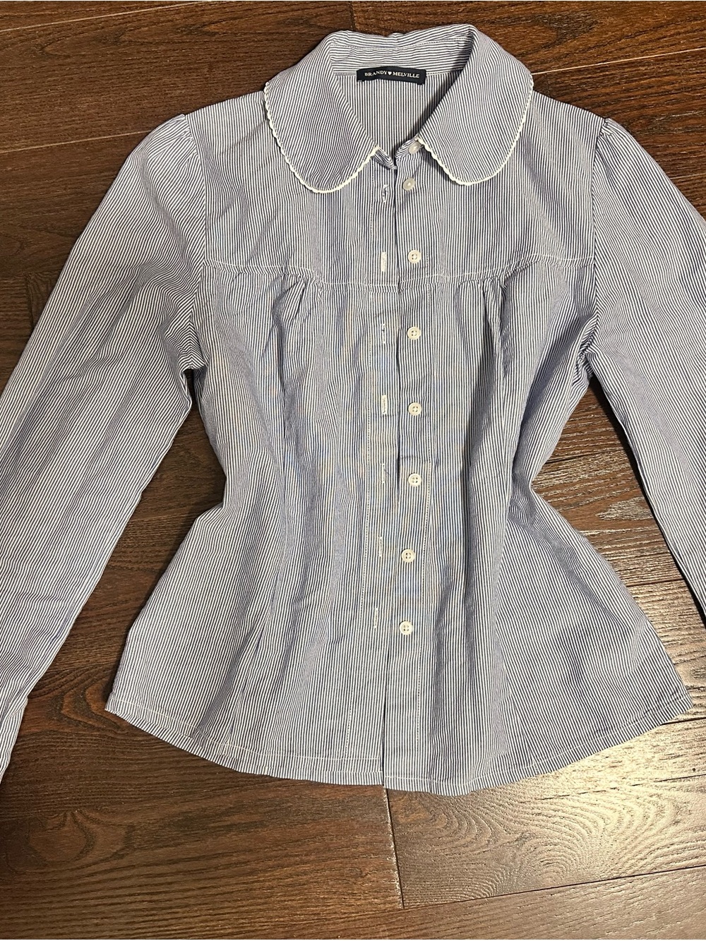 Brandy Melville Blue & White Pinstripe Button-Front Peter Pan Collar Shirt